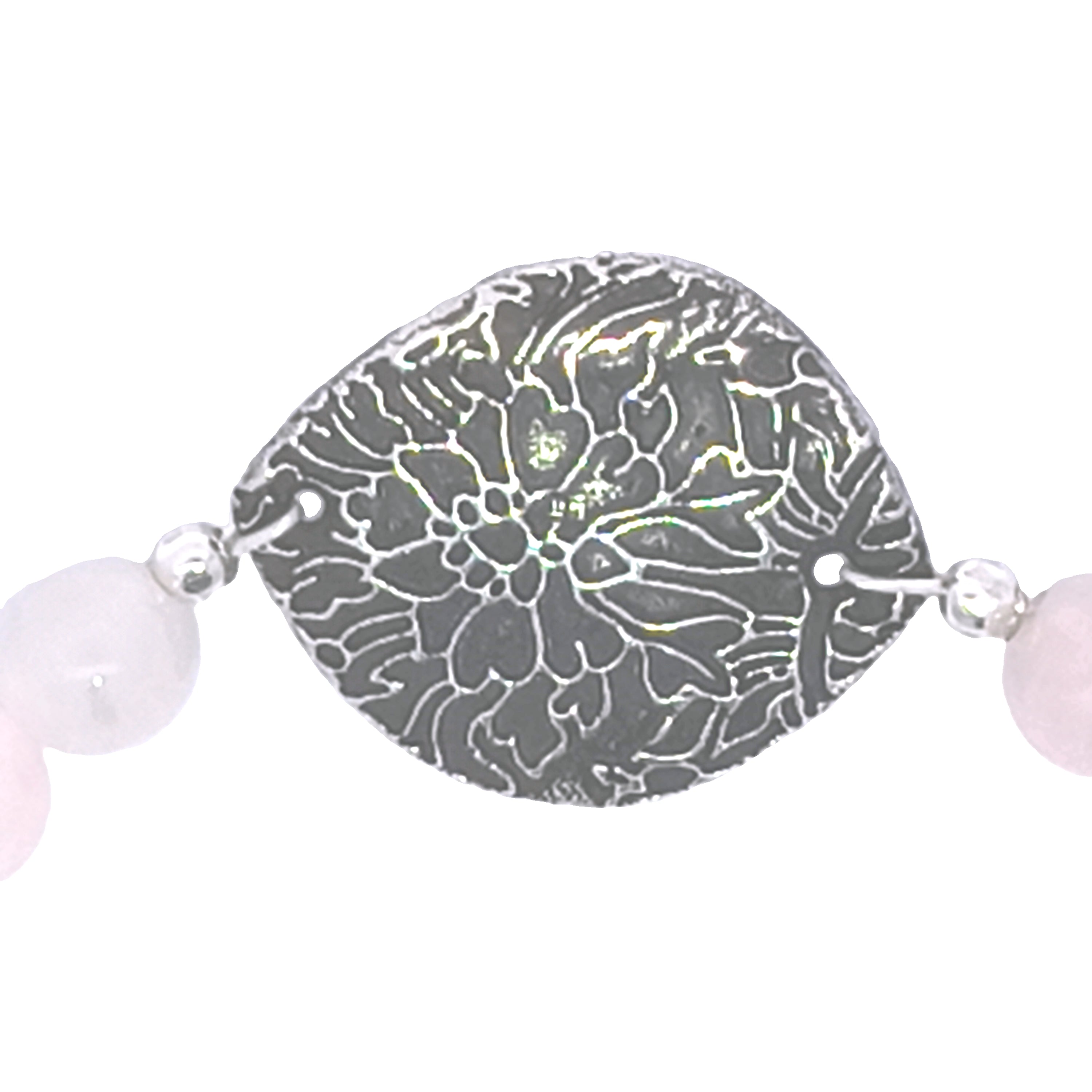 Rose Quartz Bracelet With Silver Flower Medallion  (7.5 inches)