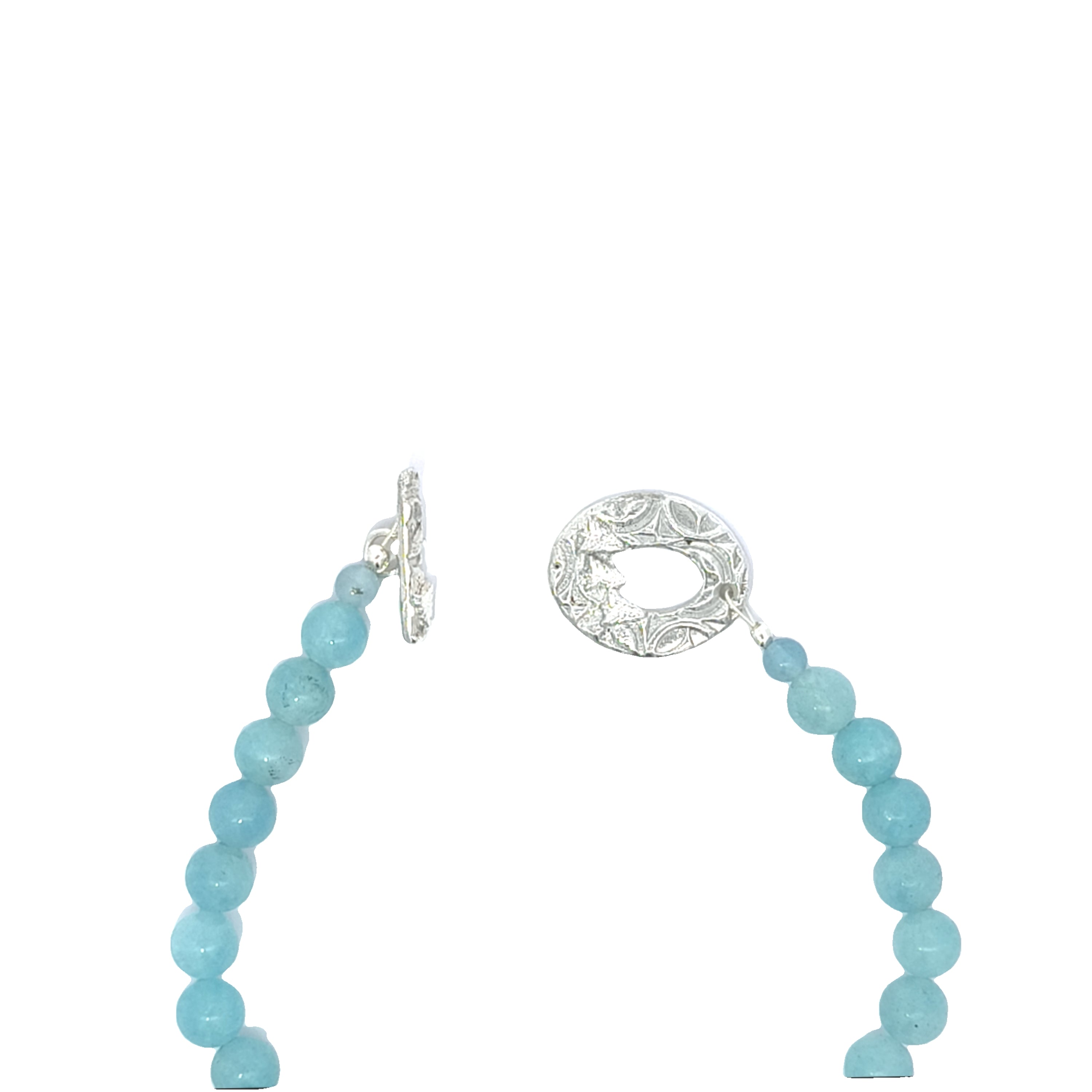 Aquamarine Bracelet With Silver Tree Medallion  (7.5 inches)