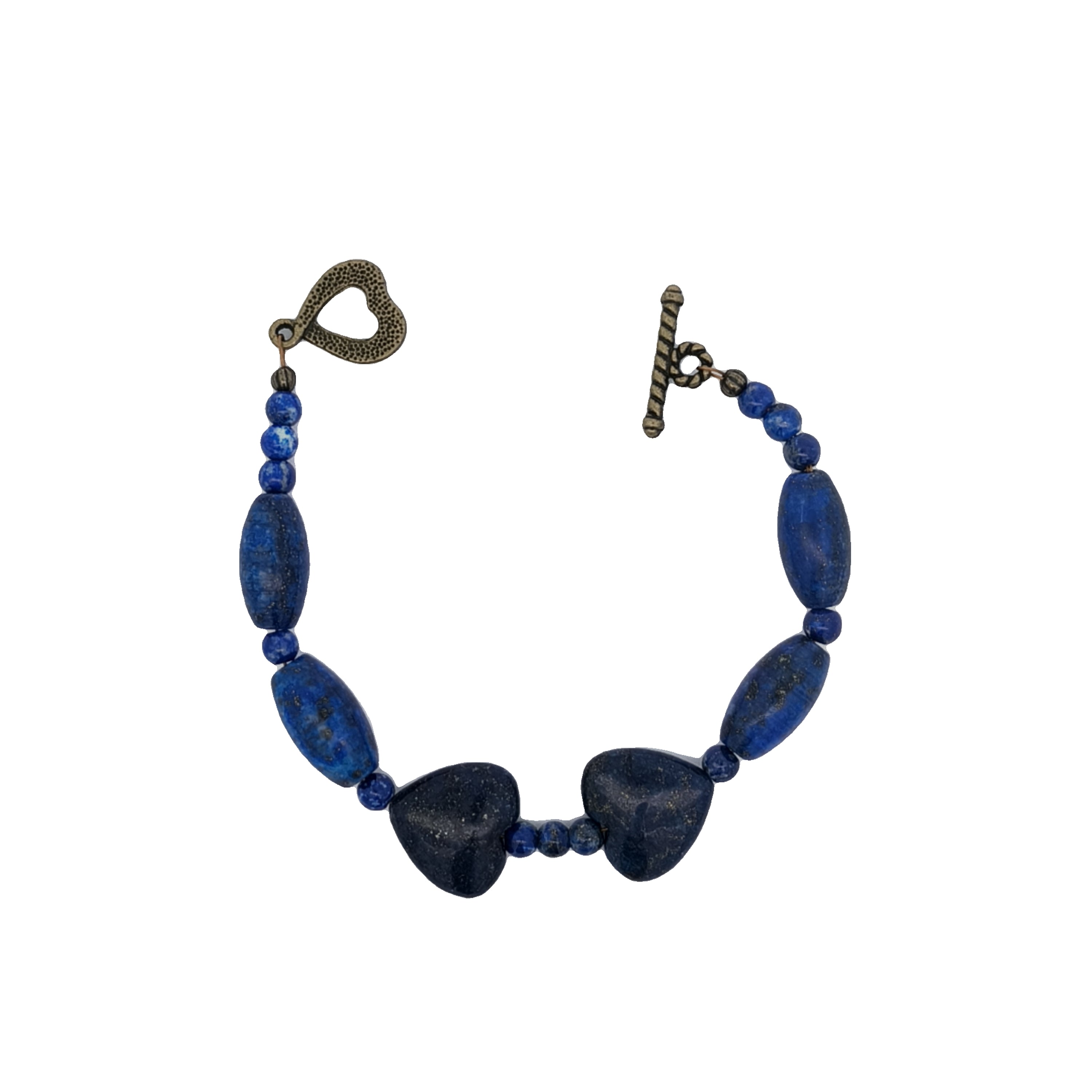 Two Lapis Lazuli Hearts Bracelet (6.75 inches)